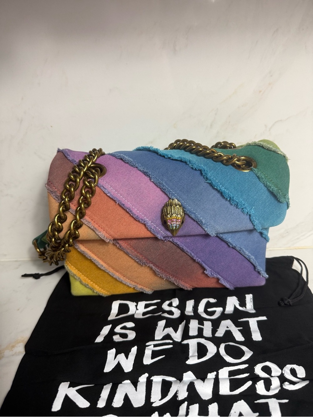 Kurt Geiger NWOT Rainbow Denim Kensington W/Dustbag - Picture 10 of 12